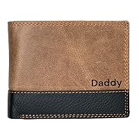 MORUCHA Personalised Wallet Men | Custom Engraved Wallets for Men UK | Genuine Soft Leather Wallet | Built in RFID Blocking | Engraved Gift for Him (Horizontal, Tan Black)