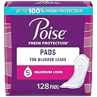 Incontinence Pads & Postpartum Incontinence Pads, 5 Drop Maximum Absorbency, Long Length, 128 Count (2 Packs of 64), Packaging May Vary
