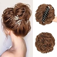 SOFEIYAN Claw Clip Wavy Curly Hair Bun Clip in Claw Chignon Messy Bun Hair Piece Ponytail Hairpieces Synthetic Tousled Updo Hair Extensions Scrunchie Hairpiece for Women, Light Auburn