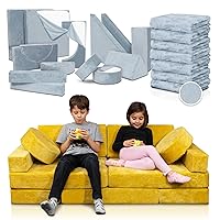 Lunix LX15 14pcs Modular Kids Play Couch for Boy and Girls - Yellow + Blue Replacement Cover Set