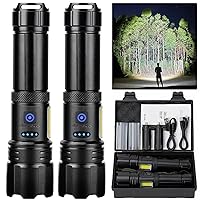 Rechargeable Flashlight, 2 Pack 900000 High Lumens Super Bright Flash Light, 7 Modes with COB Work Light, IPX6 Waterproof, Powerful Handheld LED Flashlights for Camping, Hiking