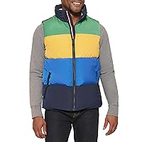 Tommy Hilfiger Men's Quilted Stand Collar Vest, X-Large, Green/Yellow/Blue