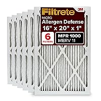 16x20x1 AC Furnace Air Filter, MERV 11, MPR 1000, Micro Allergen Defense, 3-Month Pleated 1-Inch Electrostatic Air Cleaning Filter, 6 Pack (Actual Size 15.69 x 19.69 x 0.81 in)