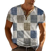 Men's Short Sleeve Shirts Casual Printed T-Shirt Outdoor Retro Button Loose Short Top T Shirts, S-3XL