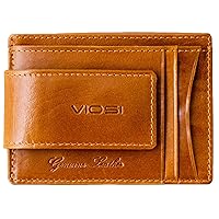 Viosi Genuine Kingston Leather Magnetic Front Pocket Money Clip Made with Powerful RARE EARTH Magnets (Tan Crunch)