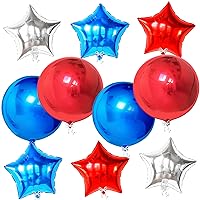 Red White Blue Star Balloons - Pack of 12 | Red Balloons Metallic Big - 22 Inch, Pack of 6 | Royal Blue Balloons Metallic - 22 Inch, Pack of 6 | USA Balloons for 4th Of July Party Decorations