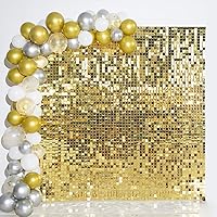 Kate 24pcs/Set Assembled Light Gold Shiny Sequins Wall Backdrop Panels Shimmer Photography Props for Birthday Wedding Party Decoration 30x30cm