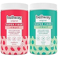 Bellway Super Fiber Powder + Fruit, Sugar Free Organic Psyllium Husk Powder Fiber Supplement for Regularity, Bloating Relief & Gut Health, Non-GMO, Plant-Based, Raspberry Lemon & Lemon Lime