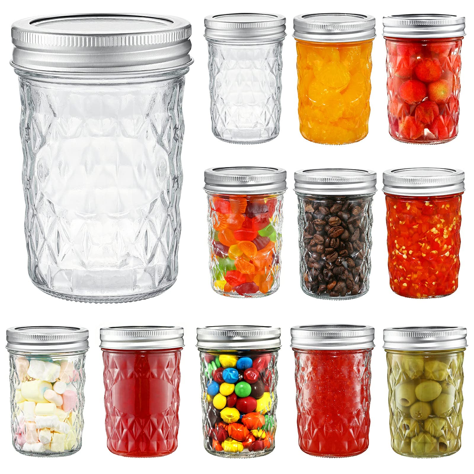 YEBODA 12 Pack Mason Jars 8 oz Glass Jars with Lids and Bands Canning Jars Ideal for Preserving, Jam, Honey, Jelly, Wedding Favors, Shower Favors, Sauces, Yogurt, DIY Spice Jars