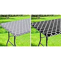 smiry Rectangle Picnic Tablecloth, Waterproof Elastic Fitted Table Covers, Wipeable Flannel Backed Vinyl Tablecloths for Camping, Indoor, Outdoor (30