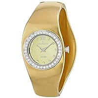 Peugeot Women's Stainless Steel Swiss Movement Cuff Watch with Swarovski Crystal Accented Bezel