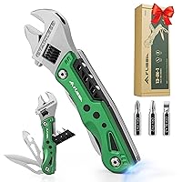 FLISSA 13-in-1 Multi Tool Wrench, Stainless Steel Multitool Adjustable Wrench with LED Light, EDC Pocket Knife with Sheath, Multipurpose Multi Use Tool Wrench