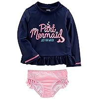 Simple Joys by Carter's Girls' 2-Piece Assorted Rashguard Sets, Navy Mermaid/Pink Stripe, 12 Months