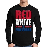 Awkward Styles Men's Red White and Fireworks Long Sleeve T Shirt Tee USA Flag 4th of July Party