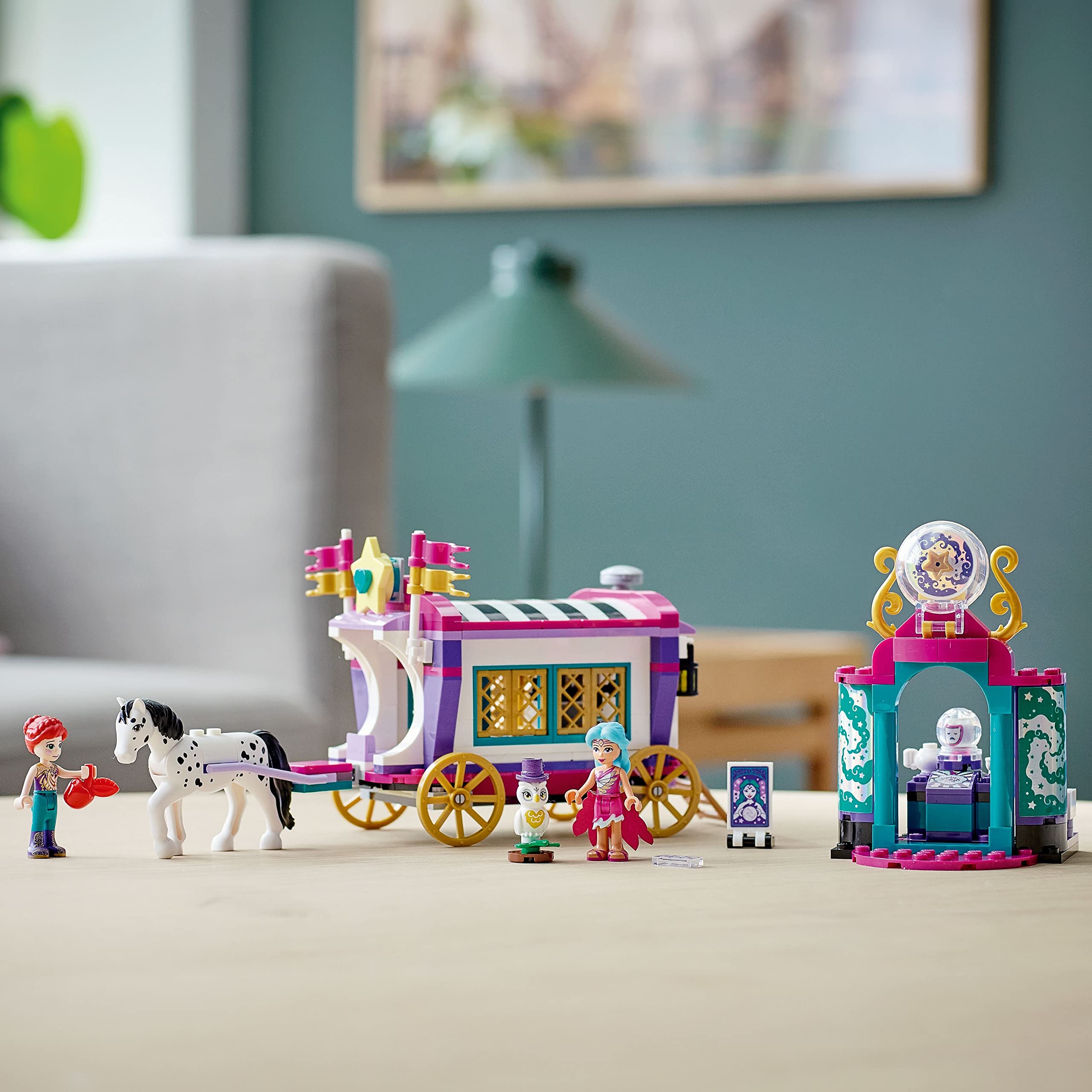 LEGO 41688 Friends Magical Caravan Horse Toy Set, Fairground Amusement Park with 2 Mini Dolls, Vehicle Toys for Kids 7 Plus Years Old