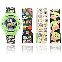 Accutime Lucasfilm Star Wars Baby Yoda Kids Digital Watch - LED Flashing Light, LCD Watch Display, 4 in 1 interchangeable Plastic Straps, Kids, Girls Or Boys Watch, in Multi Color Bands (Model: MNL40016AZ)