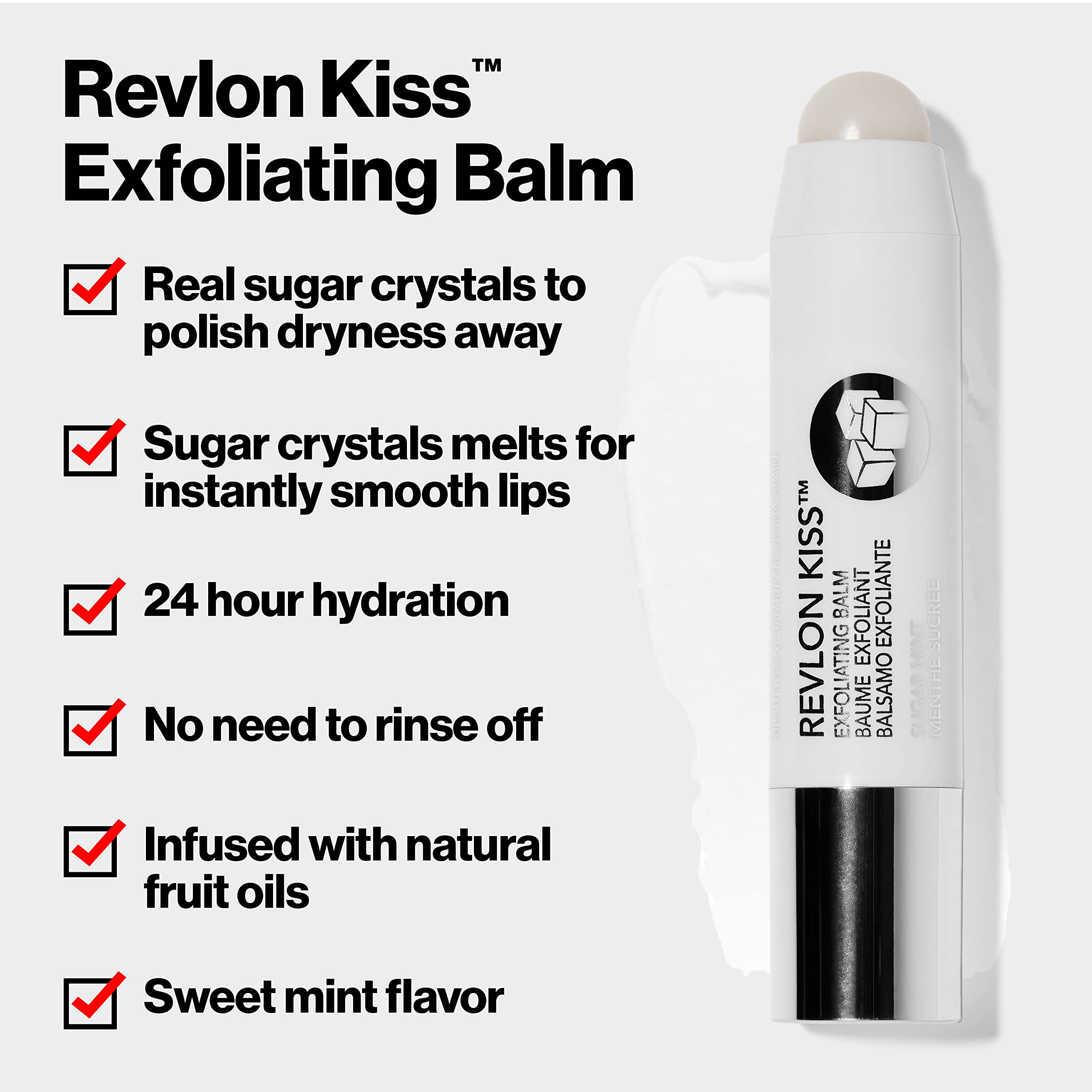 Revlon Lip Scrub Balm, Kiss Sugar Scrub Exfoliator, Face Makeup with 24 Hour Long Lasting Hydration, Sugar Mint, 0.09 Oz
