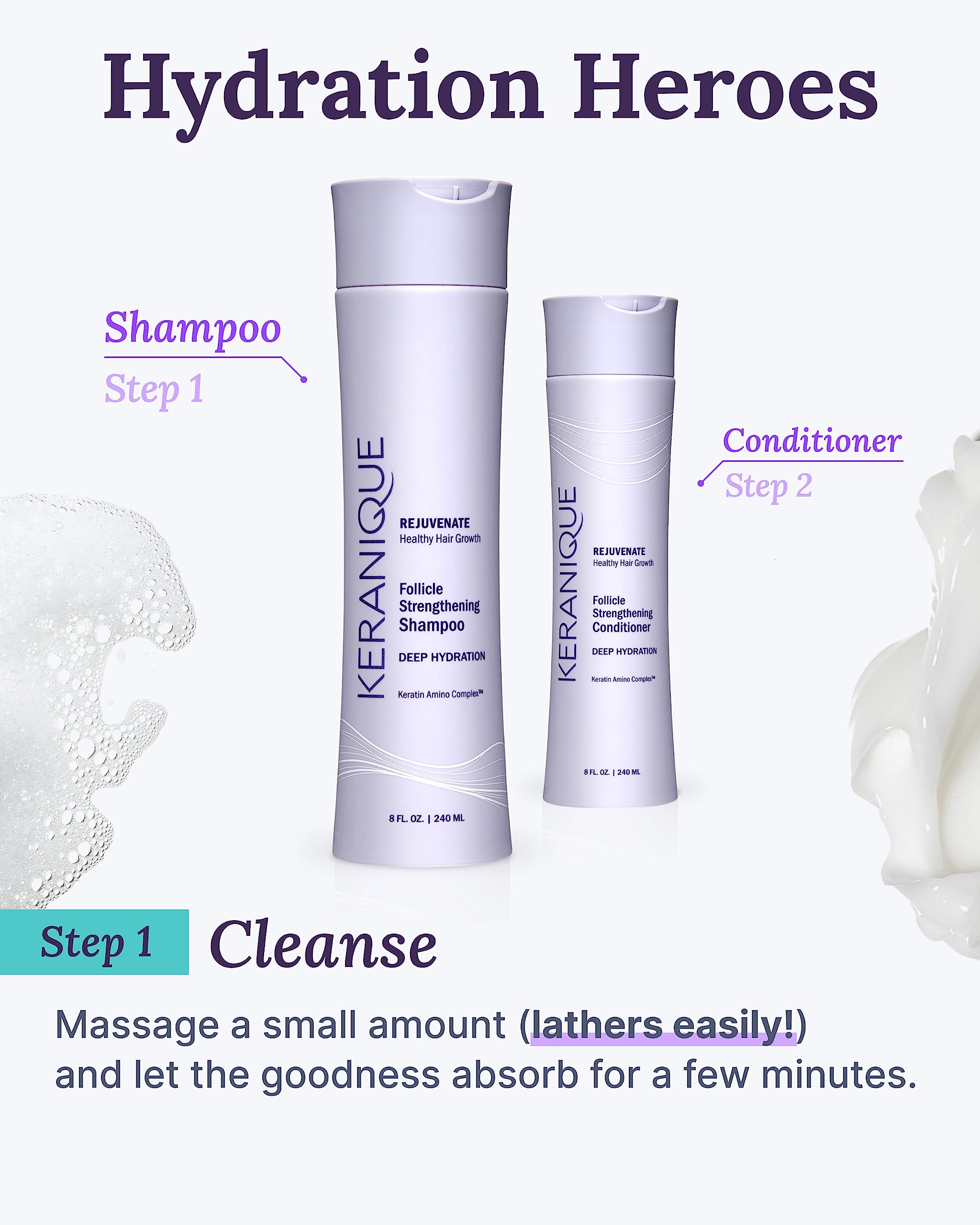 Keranique Deep Hydration Scalp Stimulating Shampoo for Thinning Hair, 8 Fl Oz
