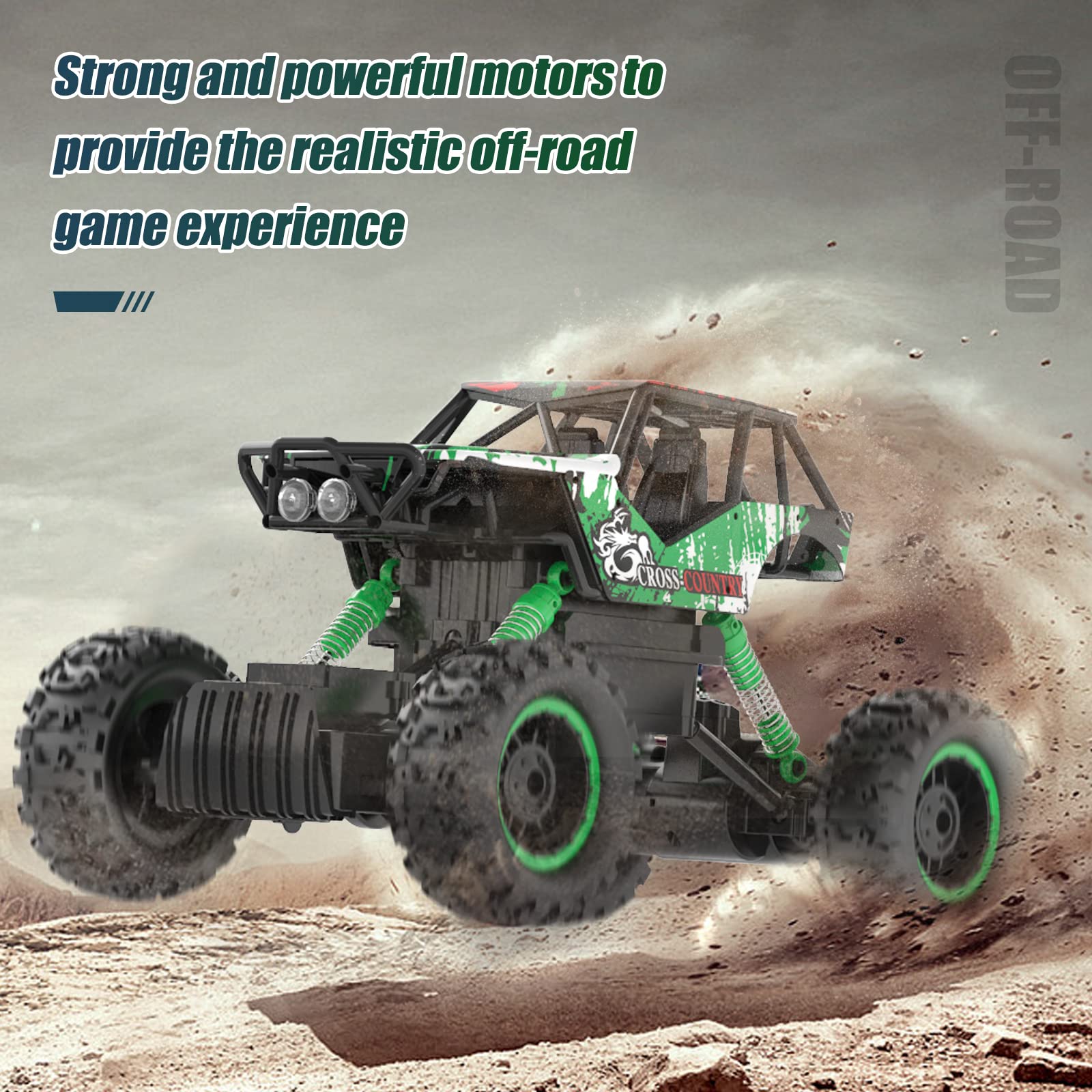 DOUBLE E 1:12 Remote Control Car Monster Trucks with Head Lights 4WD Off All Terrain RC Car Rechargeable Vehicles