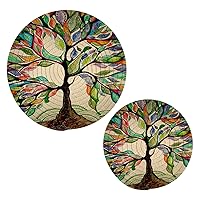 ALAZA Retro Rainbow Tree of Life Trivets for Hot Dishes 2 Pcs,Hot Pad for Kitchen,Trivets for Hot Pots and Pans,Large Coasters Cotton Mat Cooking Potholder Set