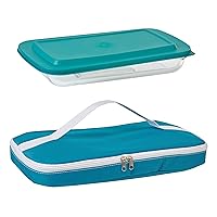 Large Rectangular Baking Dish with Insulated Bag and Plastic Lid - Glass - Teal