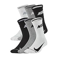 Boy`s Cushioned Crew Socks 6 Pack (Black(BN0509-042)/Grey/White, 5-7(Kids 10C-3Y))