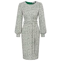 JASAMBAC Women's Tweed Pencil Dress Elegant Business Bodycon Short Sleeve Wear to Work Office Dress