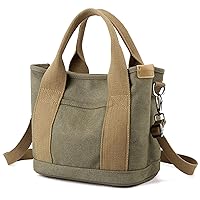 zhongningyifeng Handbag for Women Small Multi-Pockets, Canvas Mini Tote Shoulder Bags with Zipper, Satchel Hobo Bag for School Travel Work Daily Use
