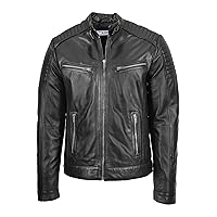 DR101 Men's Leather Cafe Racer Biker Jacket Black