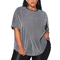 Verdusa Women's Plus Size Glitter Drop Shoulder Half Sleeve Oversized Tee Top T Shirt