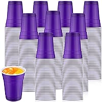 200 Count Plastic Cups 16 Ounce Disposable Party Drinking Cups Stackable Plastic Tumblers Beverage Cups for Birthday Halloween Picnics Camping Barbecues Indoor Outdoor Events Supplies (Purple)