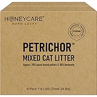 HONEY CARE Petrichor Mix Cat Litter I Tofu Cat Litter I Nature Plant-Based Pellets and Bentonite Sustainable Cat Litter I Low-Dust Qucik Clumping Superior Odor Control, 24-lbs Value Pack (6 lbs x 4)