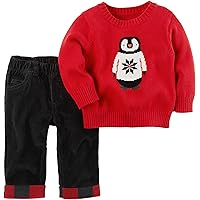 Carter's Baby Boys' 2 Piece Penguin Top and Pants Set Red 3 Months