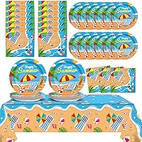 Summer Beach Party Luau Paper Plates Napkins Tablecloth Supplies Set Hawaiian Party Disposable Tableware Dinnerware Decorations Favors for Pool Party Birthday Tropical Dinner 24 Guests