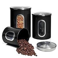 Mixpresso 3 Piece Black Canisters Sets For The Kitchen, Kitchen Jars With See Window, Airtight Coffee Container Tea Organizer & Sugar Canister, Kitchen Canisters Set of 3 Black Kitchen Decor