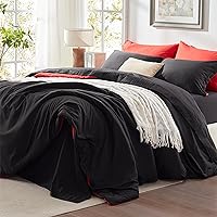 Anluoer Bedding Set, Queen Size 7 Pieces, All Season Black Microfiber Bed in a Bag with Comforter, Sheets & Pillow Cases