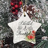 Personalized 3 Inch Blessed & Thankful White Ceramic Ornament Holiday Decoration Wedding Ornament Christmas Ornament Birthday for Home Wall Decor Souvenir.
