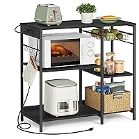 VASAGLE Baker's Rack, Coffee Bar Stand with Charging Station, Storage Shelves, Pull-Out Wire Basket, Table for Microwave, Kitchen, Charcoal Gray UKKS036B22, 15.7 x 35.4 x 35.6 Inches
