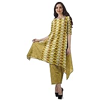 Printed Asymmetric Kurti Pant Set Cotton Women Ethnic Wear Plus Size