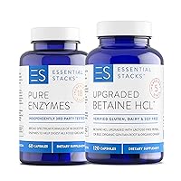 Essential Stacks Beat Bloating Bundle - Digestive Enzymes (60 ct) & Betaine HCL with Pepsin (120 ct)