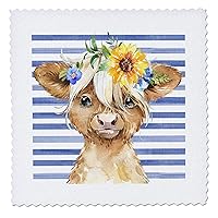 3dRose 10x10 inch Quilt Square, Cute Image of Watercolor Sunflower Highland Cow Il