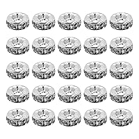 Mandala Crafts 100 Silver Tone Metal Crystal Rondelle Spacer Beads for Jewelry Making - 8mm Rondelle Beads - Faceted Silver Tone Metal Crystal Rhinestone Rondelle Crystal Beads for Bracelets Necklaces
