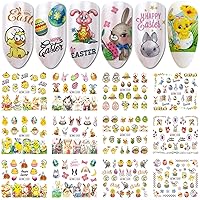 12 Designs Easter Nail Art Stickers Bunny Nail Decals Water Transfer Eggs Chicken Cartoon Rabbits Nail Design Stickers Cute Holiday Nail Sticker Nail Decoration for Women Kids Grils DIY Manicure