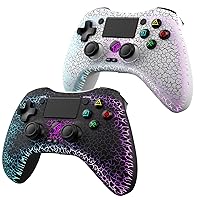 RALAN 2PCS Wireless Controller with 8 Color Adjustable LED Lighting Compatible with PS4 Pro/PS4 Slim/PS3/PC/IOS/Nintendo Switch/PS4 Controller Dualshocked 4, with Headphone Jack for FPS Game