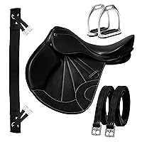 Manaal Enterprises Classic Quality Hnadmade All Leather Purpose English Close Contact Jumping Horse Saddle Tack Get Matching Girth Stirrups Straps Size 14