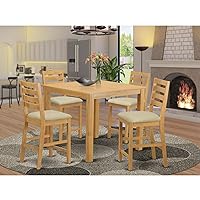 East West Furniture CAFE5-OAK-C Capri 5 Piece Counter Height Pub Set Includes a Square Table and 4 Linen Fabric Dining Room Chairs, 42x42 Inch, Oak