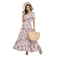 VintageClothing Women's Floral Maxi Dresses Boho Button Up Split Summer Casual Long Dress Beach Party Dress