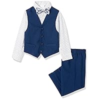 Van Heusen Boys' Adaptive 4-Piece Formal Suit Set, Vest, Pants, Collared Dress Shirt, and Bow Tie with Velcro Closure