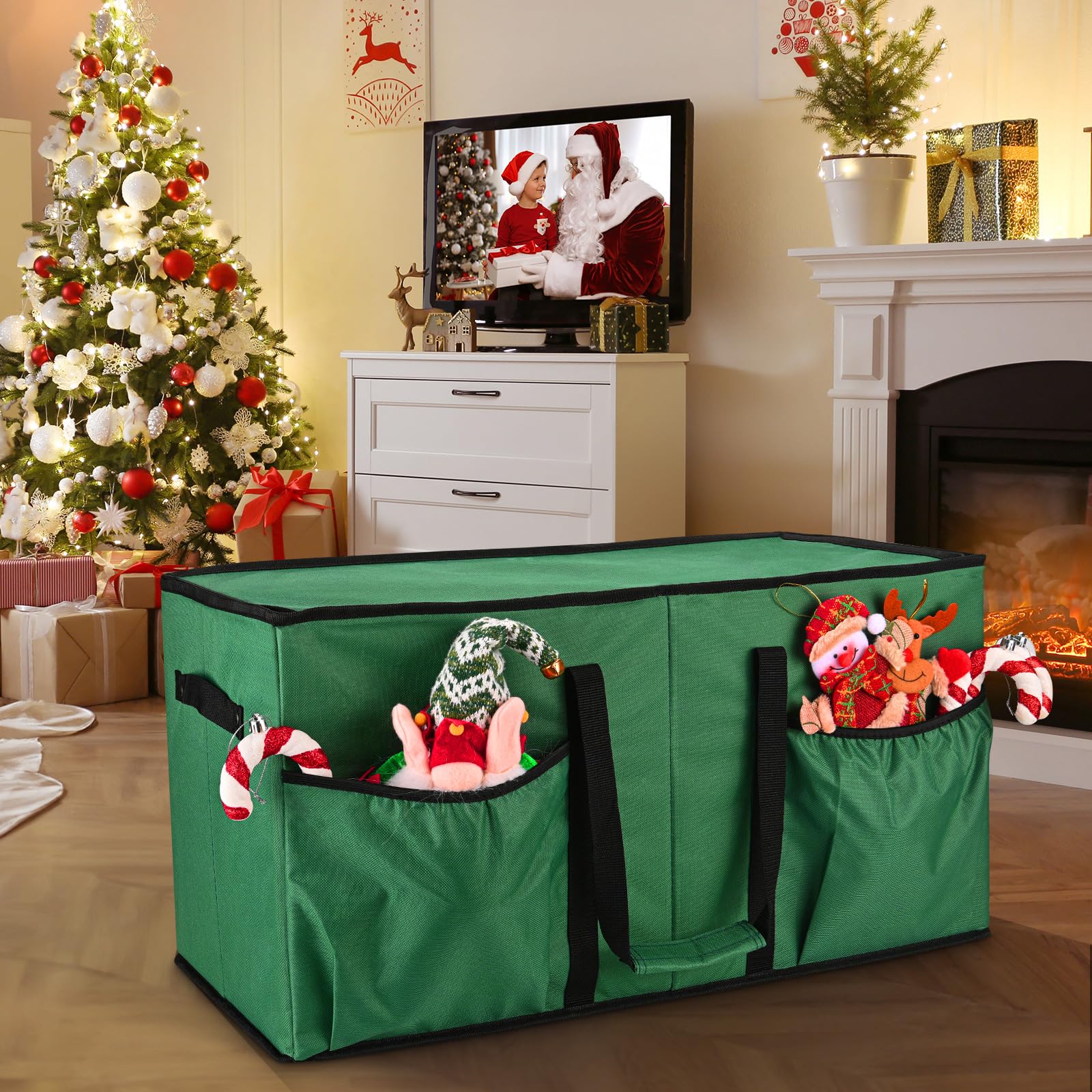 Large Christmas Ornament Storage Box with Dual Zipper 128pcs-3in