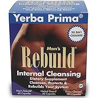 Yerba Prima Cleanse Men Rebuild Kit - 30 Day Internal Cleansing Supplements Designed for Males - Prostate & Colon Health - Kidney & Liver - Natural Herbal Psyllium Fiber, Aloe Vera, Milk Thistle Seed